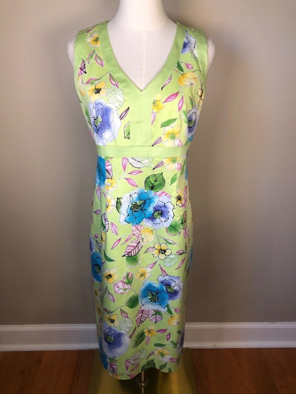 VTG Bob Mackie Vibrant Floral V Neck Sheath Dress Size 6 Feminine Artsy Timeless